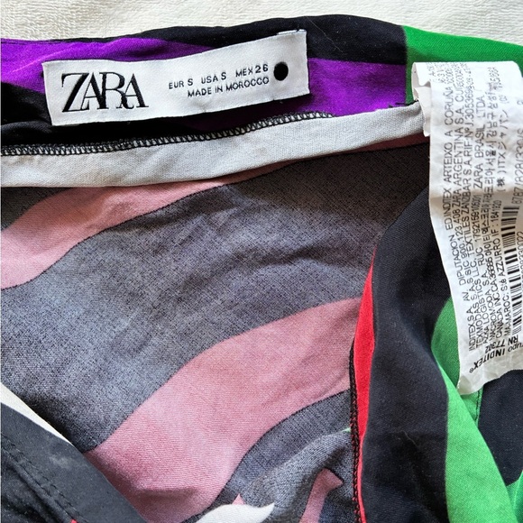 ZARA Abstract Multicolor Maxi Skirt Boho Retro Print Side Zip S - Picture 4 of 5